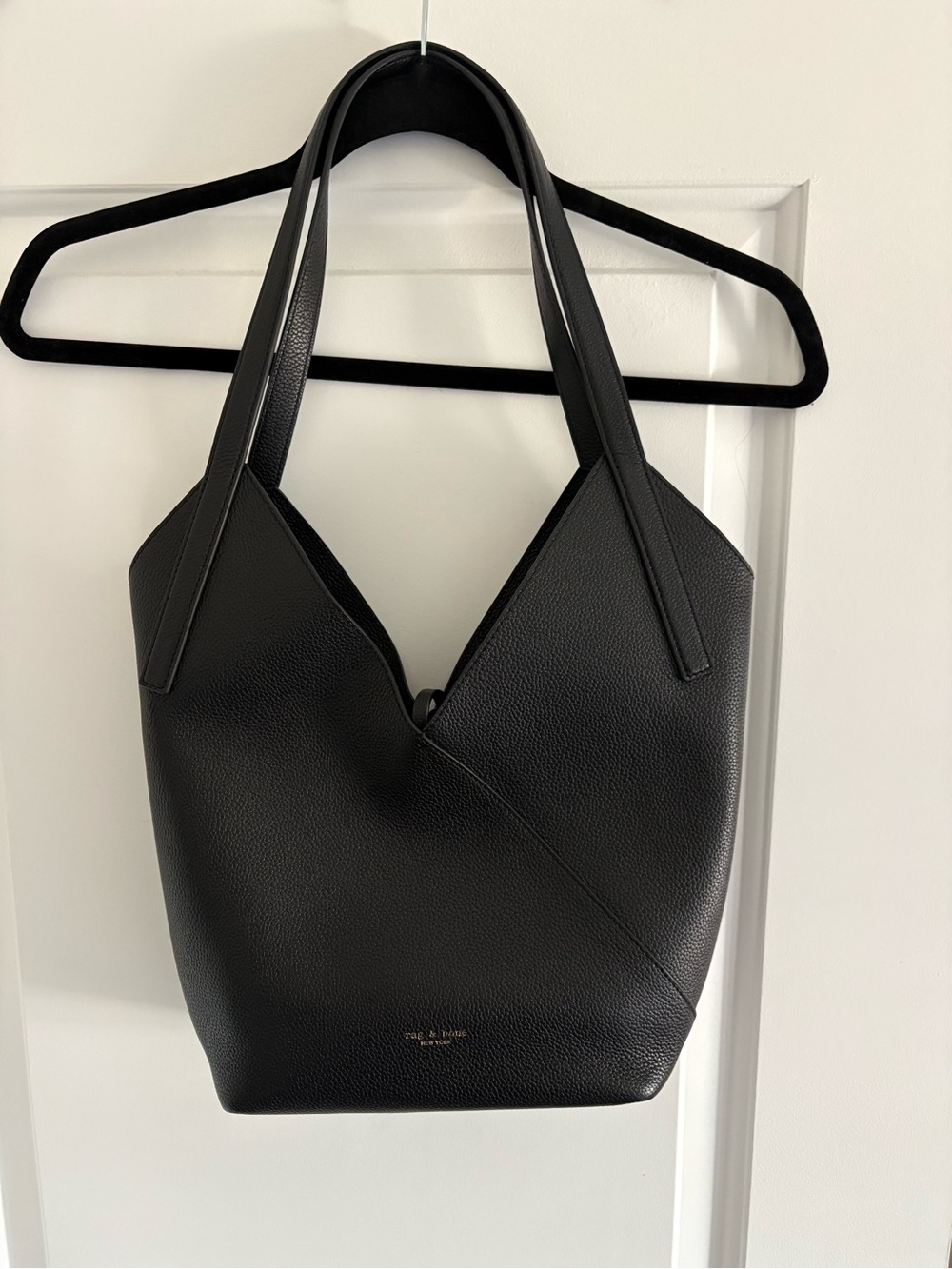 rag & bone asymmetrical tie top Black Pebbled Leather Shoulder Tote
